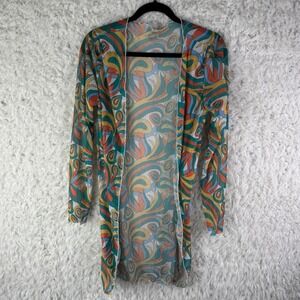 Womens Abstract Sheer Kimono Cardigan Lightweight Boho Festival Swim‎ Coverup M
